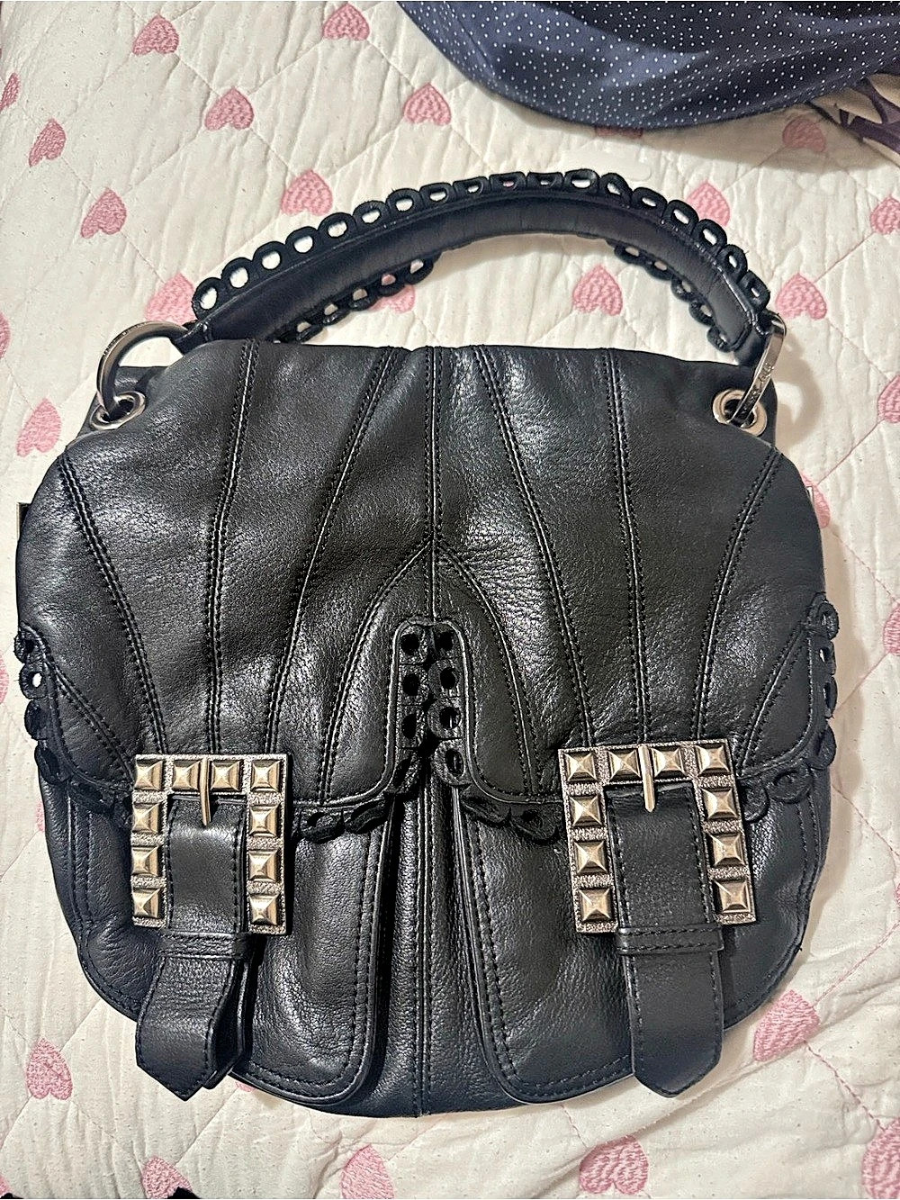 Betsey Johnson Studded Shoulder Bag in Black